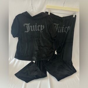 NWT JUICY COUTURE Velour Bling Tracksuit Hoodie/Pants Black X Large